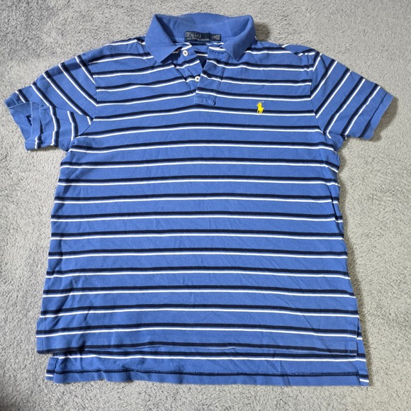 Polo Ralph Lauren Other - Polo Ralph Lauren Mens Large Polo Shirt Blue Striped Custom Fit Yellow Pony